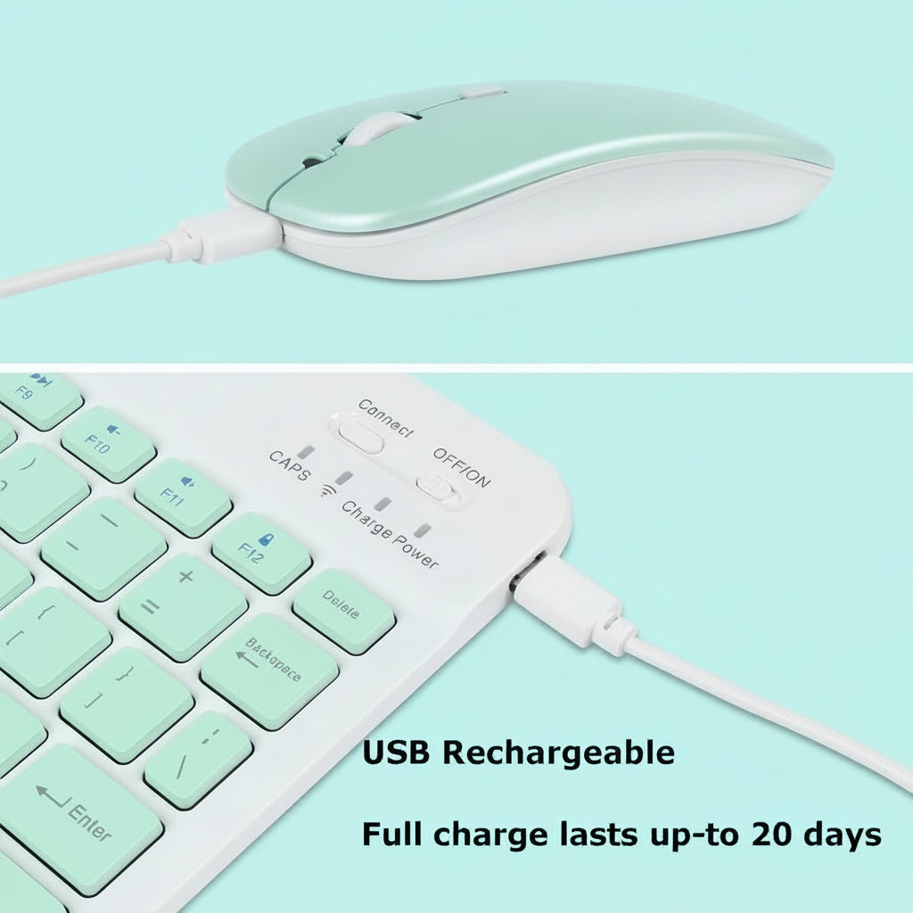 Bluetooth Wireless Keyboard and Mouse Combo – Ultra-Slim, Ergonomic, Rechargeable Keyboard & Mouse Set (with USB) (Random color-Pack of 1 Set)