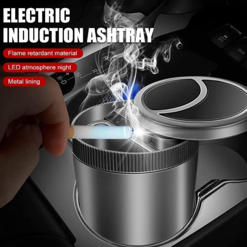 Automatic Ashtray with LED Blue Light – Smokeless, Lid-Smell Proof for Car, Office & Home (Pack of 1)