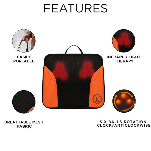 Multi Zone Electric Back Massage Pillow – Shiatsu Heating & Vibration Massager for Home, Office & Car