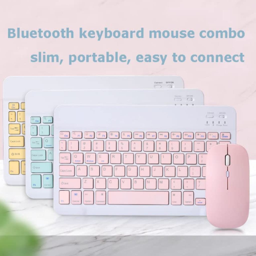 Bluetooth Wireless Keyboard and Mouse Combo – Ultra-Slim, Ergonomic, Rechargeable Keyboard & Mouse Set (with USB) (Random color-Pack of 1 Set)